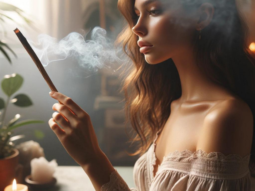 Femme avec baton de palo santo